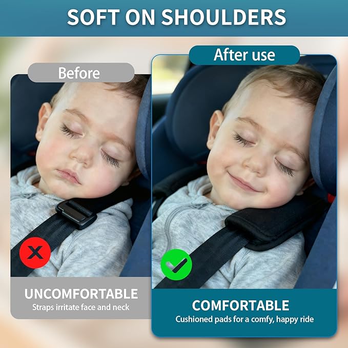 Car Seat Shoulder Pads Compatible with Doona, Ultra Soft and Breathable Grid Fabric, Protect Neck and Shoulder Strap Covers, Easy to Install, Straps Pads for Car Seat and Stroller, Black