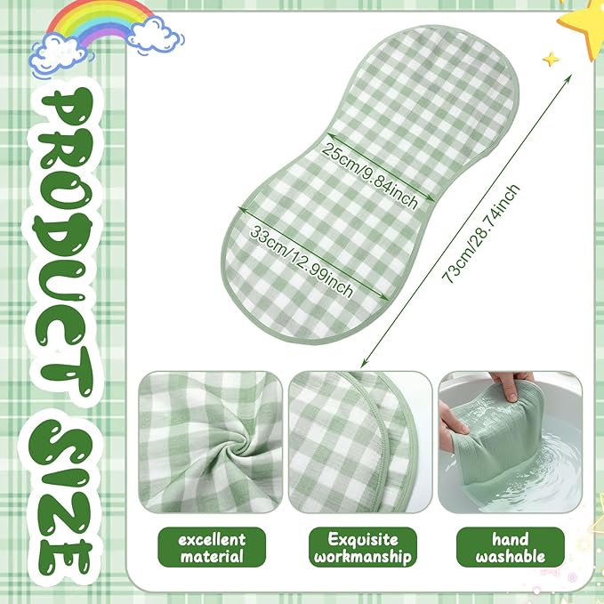 Hahafelt 3 Pcs Changing Pad Liners Fits in Peanut Shape Changing Pad Waterproof Diaper Mats Organic Cotton Peanut Mats are Warm on a Baby's Back, Washable Reusable(Plaid Style,Green)