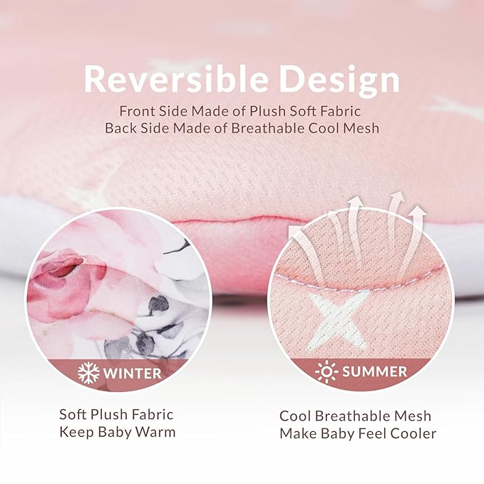 Generic Infant Car Seat Insert Compatible with Mamaroo Swing & Graco Swing and Infant Car Seat, Newborn Insert Baby Head Body Support, Reversible Design, Breathable Soft Fabric, 1Pcs - Pink Floral