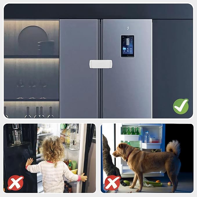 CLYMENE French Door Fridge Lock - Childproof, Adjustable, Easy Install - Cabinet Safety Latch Lock for Kids & Toddlers (White)