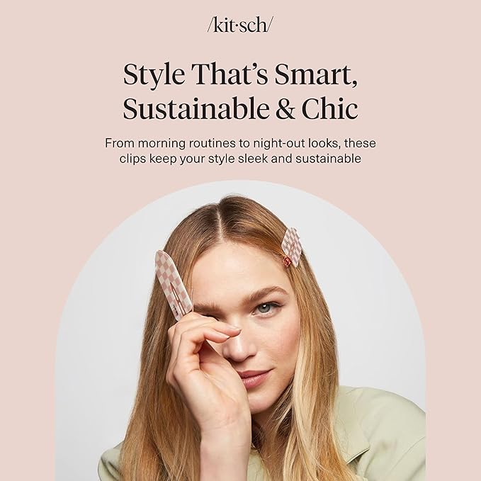Kitsch Creaseless Hair Clips for Women - No Crease, No Bend Hair Clips for Styling, Bangs, Makeup Application, Face Wash | Recycled Acrylic - Checkered Terracotta | Ideal Gifts for Women, 2pcs