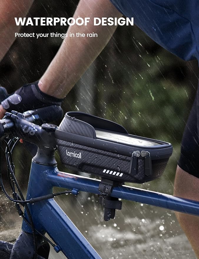 Lamicall Bike Frame Bag Waterproof - [1s Release] [2 in 1] Bike Phone Mount Holder, Bicycle Top Tube Bag, Cycling Pouch with Rain Cover, Bikes Accessories Gifts for Phones Under 7"