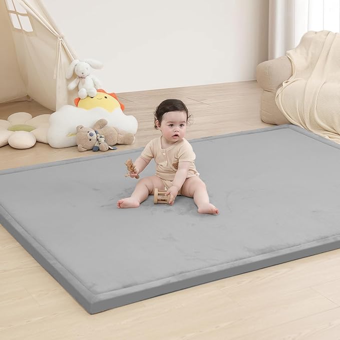 Baby Play Mat for Floor,1.3" Thick Memory Foam Tummy Time Mat for Toddlers,Infants,Kids,Soft Nursery Rug,79"×79" Extra Large Non Slip for Crawling&Yoga,Tatami Style for Living Room(Light Gray)