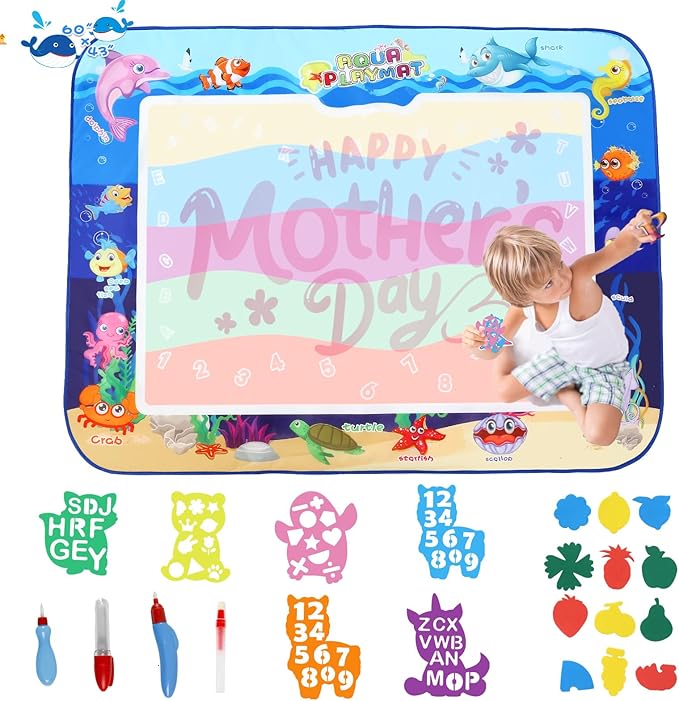 Aqua Doodle Pad Neon，Water Doodle Mat with Bag, Water Drawing for Travel, Magic Coloring Painting Writing Mat for Toddlers & Kids 3 4 5 6 7