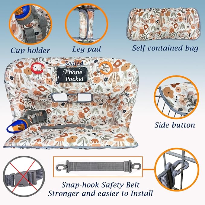 Shopping Cart Cover for Baby and Toddler, Waterproof Grocery Cart and High Chair Cover, Soft Padded Cart Cover for Babies, Universal Fit for Costco, Target and Restaurant High Chairs
