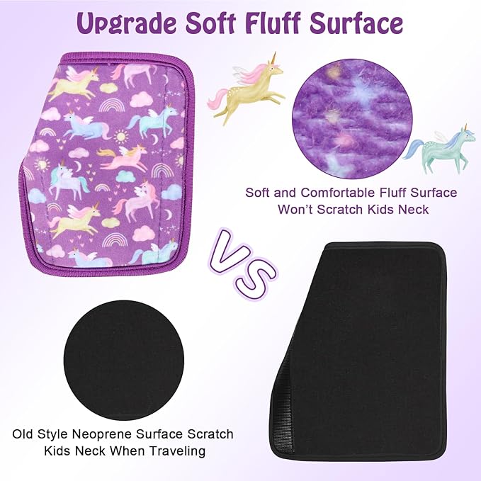 Car Seat Straps Pads for Kids, Ultra Soft Plush Car Seat Strap Covers for Kids, Infant Carseat Shoulder Pad, Hip Support for Car Seats, Pushchair, Baby Stroller. (Unicorn World)
