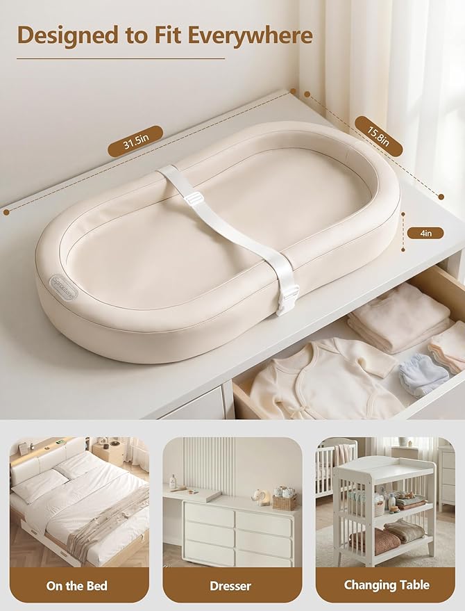 Wipeable Baby Changing Pad, Changing Pad Babies for Dresser Waterproof Standard Size in 30.7” * 15.7” for Diaper Changing on Table (Oatmeal)