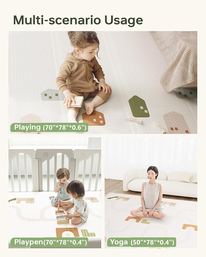 BG-BABYGO Baby Play Mat Foldable Baby Floor Play Mat 0.6" Thick Soft Foam Playmat for Babies Reversible Waterproof Padded Playmats Portable Baby Crawling Mat for Indoor Outdoor(70"*78"*0.6")
