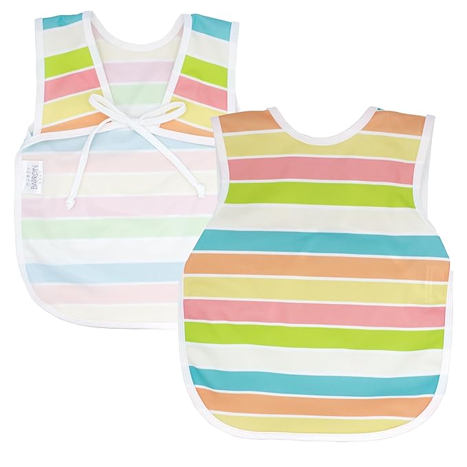 BapronBaby Rainbow Stripes Bapron - No Neck Tie Safer Bib for Baby & Toddler - Soft Waterproof Stain Resistant - Machine Washable - Sz Preschool 3-5yrs