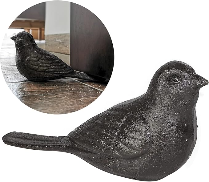 Door Stoppers Floor Decorative Door Stop, Antique Cast Iron Door Stops, Cute Bird Door Stopper Wedge Heavy Duty Doorstop to Keep Door Open, Rustic Dark Brown