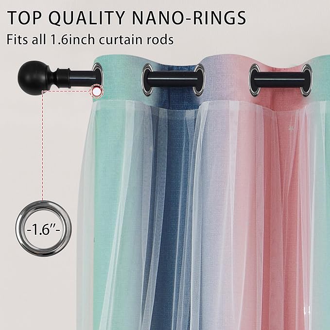 XiDi Pink Grey Green Girls Curtains for Bedroom Rainbow Blackout Curtains for Kitchen Cafe Window Room Darkening Kids Childs Nurser Room Wall Decor Grommet 63 Inches Long 52 inches Wide 2 Panels Set