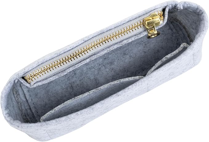 Mini Purse Organizer Insert for Longchamp Le Pliage Small Tote – Felt Inner Bag Liner with Zipper Pocket, Lightweight Storage for Mini Handbags, Gray