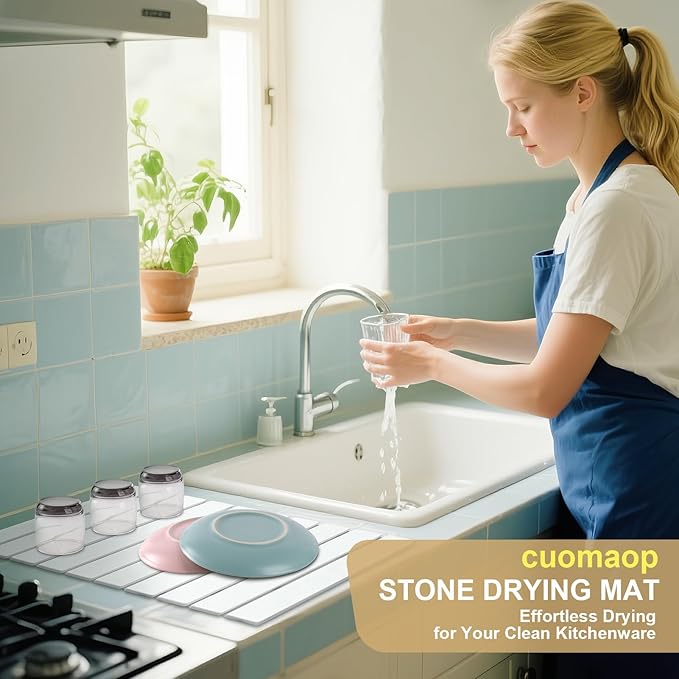Stone Drying Mat for Kitchen Counter, Foldable Large Stone Dish Drying Mat, Roll up Absorbent Diatomaceous Earth Bath Mat Quick Dry Dishes Bottles Cups for Any Countertop Bathroom 23" x 15.3"