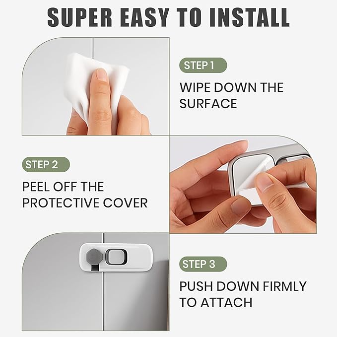 2 Pack Child Proof Refrigerator Locks, Fridge Lock With Strong Adheisive & ABS Plastic, Push Button To Release, Tool Free Installation Child Lock For Fridge, Drawers, Cabinets, Doors & Oven (White)