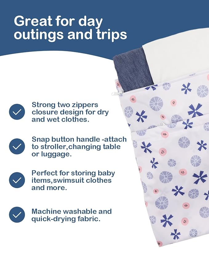 ALVABABY 3pcs Cloth Diaper Wet Dry Bags Waterproof Reusable with Two Zippered Pockets Travel Beach Pool Daycare Soiled Baby Items Yoga Gym Bag for Swimsuits or Wet Clothes 3L-ZM36