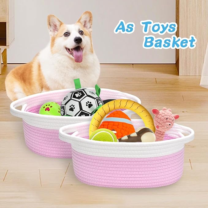 ABenkle Small Basket with Gift Bags and Ribbons, Empty Gift Baskets for Mother's Day, Decorative Boho Rope Woven Nursery Storage Organizer Toy Baskets with Handle for Baby Showers, 12"X 8" X 5"