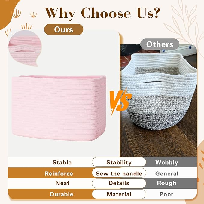 Degeyoyo Woven Storage Baskets, Pink Baskets for Organizing, 3 Pack Woven Basket for Storage, Storage Baskets for Shelf, Towel, Toy, Book, Closet, Baby 15"×10"×9"