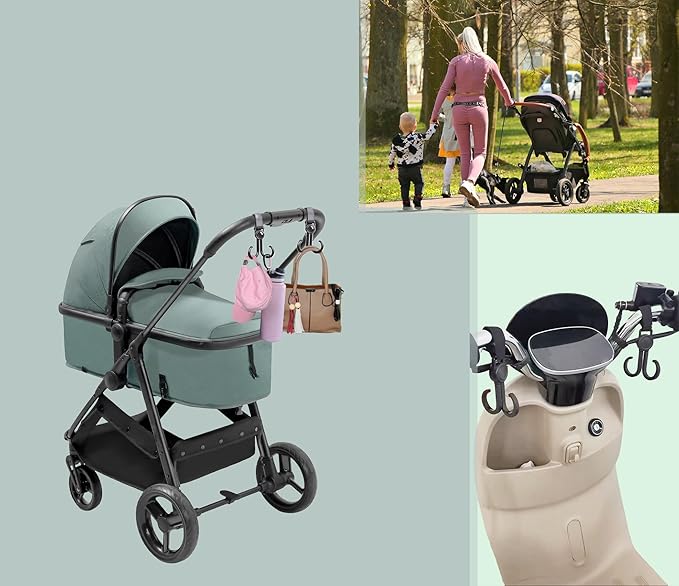 DEIHAALEN Double Stroller Hooks, 6 Pack Car Seat and Headrest Hook, Adjustable Universal Organizer Hanger for Strollers