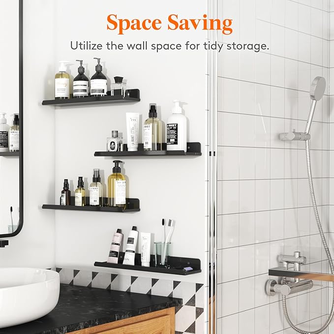 Lifewit Floating Shelves for Bathroom, 15" Clear Wall Organizer for Makeup, Perfume, Figures, Photo, Decor Shelf for Nursery, Living Room, Bedroom, Kitchen, Over Toilet Storage Rack, Black, 12 Pack