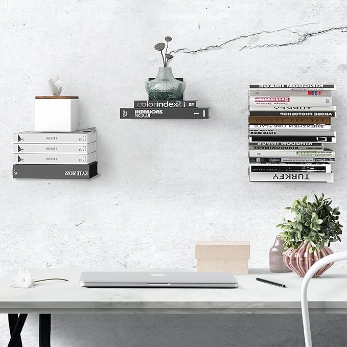 STORAGE MANIAC Floating Book Shelves for Wall Mounted Invisible Floating Bookshelves Heavy-Duty Steel Hidden Bookshelf Hanging Bookshelves for Bedroom Living Room Office, Black 4-Pack Large