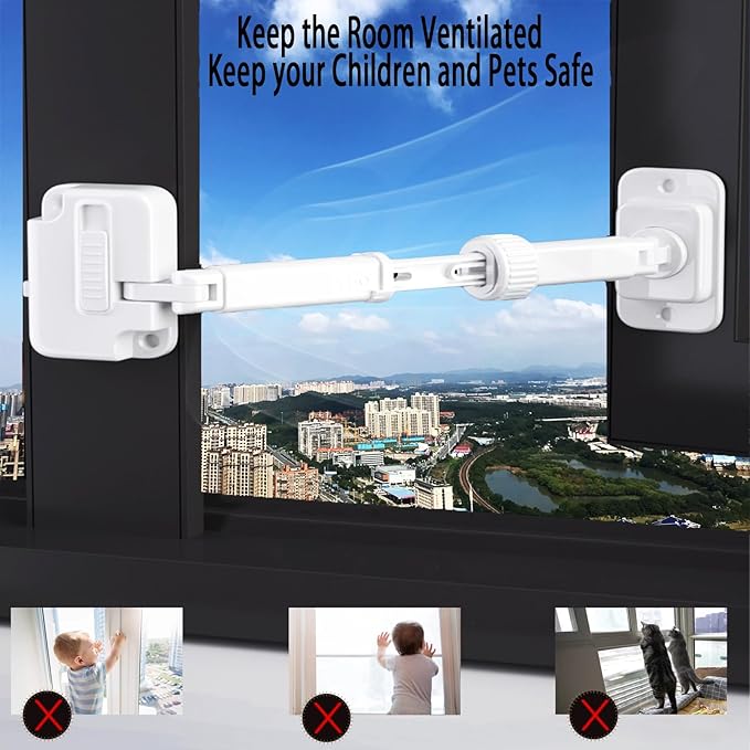 CMINGJ（3 Pack） Child Proof Window Restrictor, Adjustable Baby Safety Window Lock, Window Safety Locks for Toddlers & Pets, Easy to Install Suitable for Door, Washing Machine, Cat Door (White)