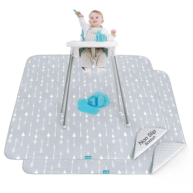 Splat Mat 2 Pack for Under High Chair & Arts & Crafts & Eating Mess, Waterproof Baby Playtime Anti-Slip High Chair Mat for Floor or Table, Reusable & Portable Splash Mat for Under High Chair 42”×46”