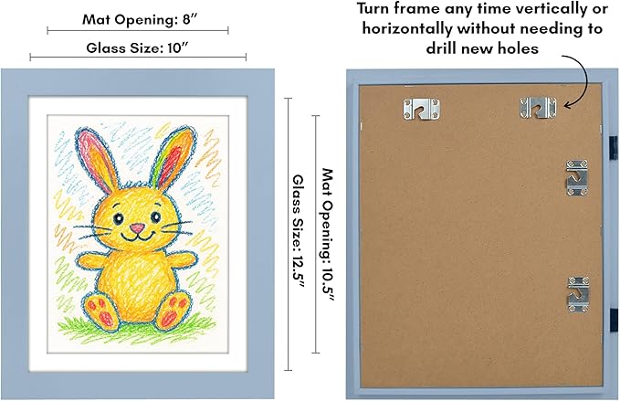 Americanflat Kids Artwork Frame Changeable (Baby Blue) - Magnetic Door Holds 100 Art Pieces - 8.5x11 Letter Size Display with Mat or 10x12.5 Without Mat - My Mini Masterpiece
