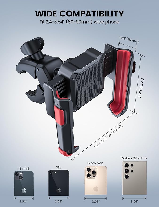 Lamicall Motorcycle Bike Phone Mount - [1s Quick Release] Bike Cell Phone Holder Clip, Bicycle Scooter Handlebar Clamp, for iPhone 17 16 15 14 Pro Max, Galaxy S25 S24 Ultra, 4.7-7" Phones, Red