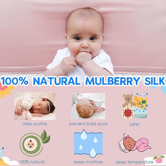 PROMEED 100% Mulberry Silk Crib Sleeve for Baby Hair Loss Prevention, Premium 23 Momme Natural Silk Bassinet Slip for Bassinets/Cradles/Cots/Cribs (Pink)