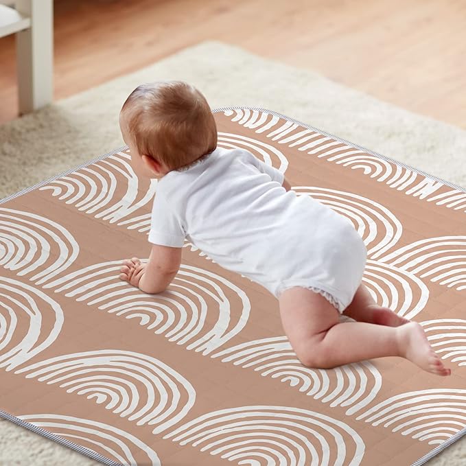 Funtery 43 x 43 Inch Boho Baby Play Mat Portable Crawling Washable Foldable Tummy Time Non Slip Baby Floor Large Playpen Mat for Infants Toddlers Floor Playpen Activity(Fresh Rainbow)