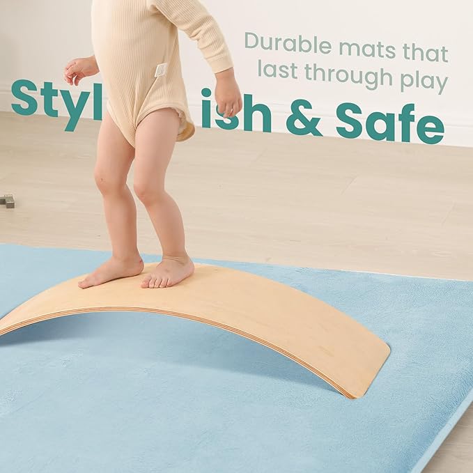 Baby Play Mat for Floor,1.3" Thick Elasti-Foam 50"×50" Playpen Mat for Tummy Time,Water Repellent Soft Coral Velvet for Toddler,Infant,Kids,Non-Slip Backing Safe for Crawling(Light Blue)