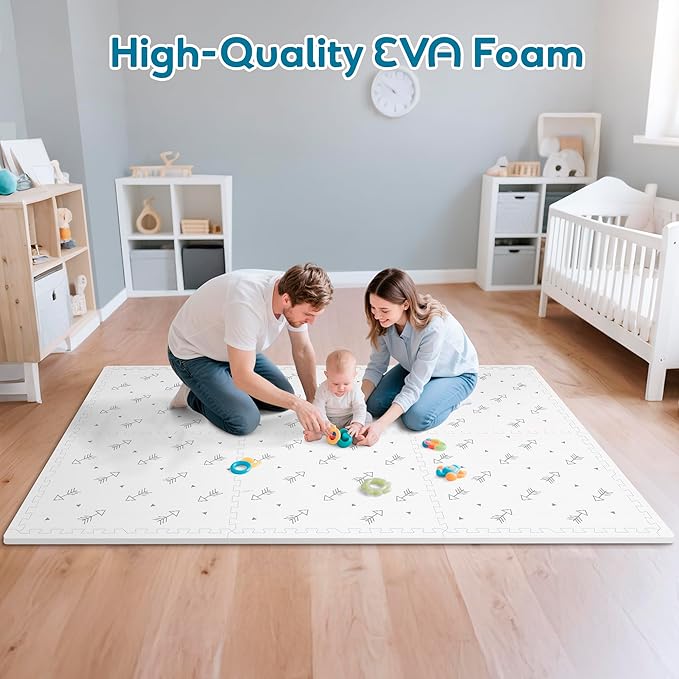 PIGLOG Baby Foam Play Mat-72”x 48” Baby Playmat,6-Piece Interlocking Foam Floor Tiles,Puzzle Mat for Infants and Toddlers,Waterproof,Non Toxic Play Mat for Tummy Time Mat(Arrow)