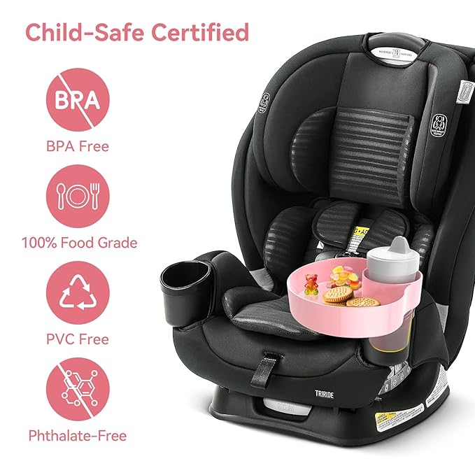 2 Pack Car Seat Cup Holder Snack Tray: Travel Tray for Kids Car Seat Food Tray for Kids Travel, Toddler Carseat Eating Plate Table, Kid Road Trip Table Essentials Accessories, Pink+Light Blue
