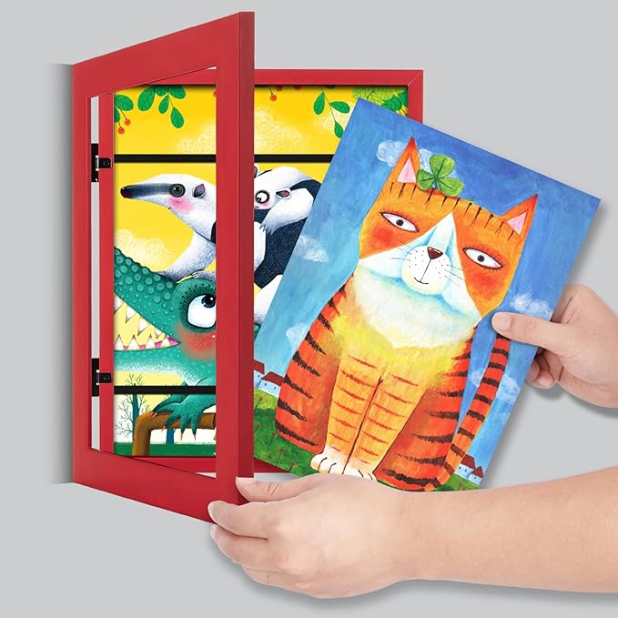 [2-Pack] Kids Art Frames, 8.5x11 Front Opening Kids Artwork Frames Changeable, Red Artwork Display Storage Frame for Wall, Holds 50 Pcs, for 3D Picture, Crafts, Children Drawing, Hanging Art,