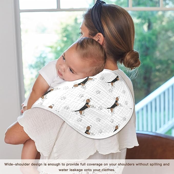 Qinllo 2 Pack Muslin Burp Cloths Beagle Paw Print White Cotton Baby Burp Cloths Ultra Absorbent Burping Cloth Soft Spit Up Rags for Baby Boys Girls 22x11 Inch