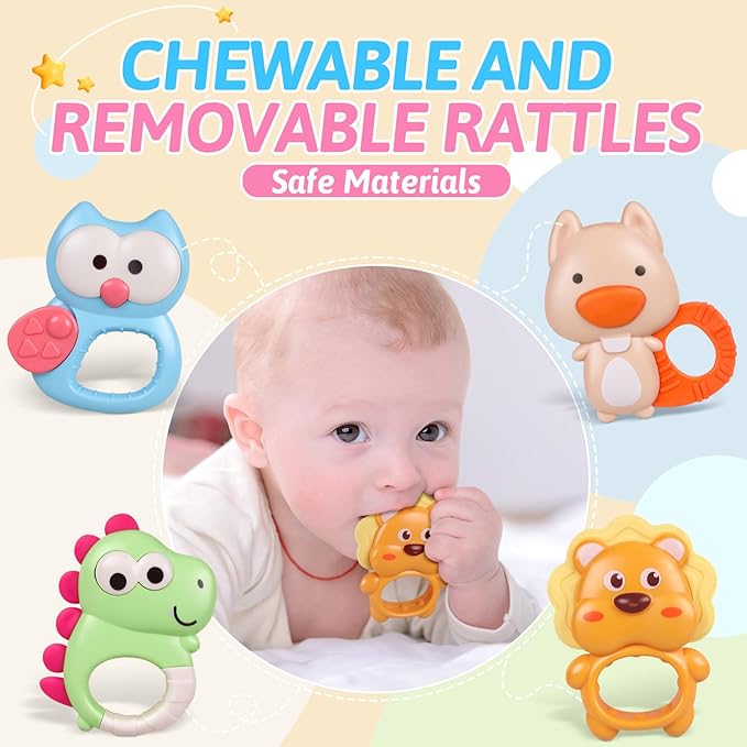 Crib Mobile with Music and Lights, Baby Mobiles for Cribs, Nursery Musical Mobile for Bassinets Toys Hanging Girls Boys, Pack and Play Space Portable Animal Mobile Hanger Arm Clip On Attachment