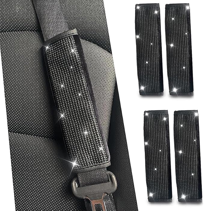 JDDRY 4-Pack Bling Seat Belt Covers,Bling Seat Belt Covers for Womens,Car Seat Belt Strap Cover Shoulder Pad,Universal Car Interior Accessories Fit for Car/Truck/SUV(Black,4PC)