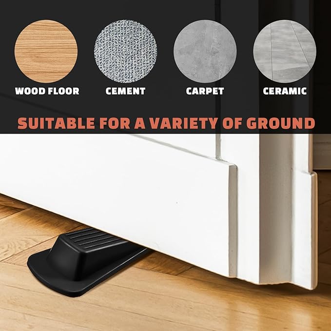 Frienda 48 Pcs Door Stoppers Bulk Rubber Stop Height up to 1.2 Inches Wedge Stopper for Heavy Duty Door Bottom Carpet Tile Concrete Wooden Floor (Black)