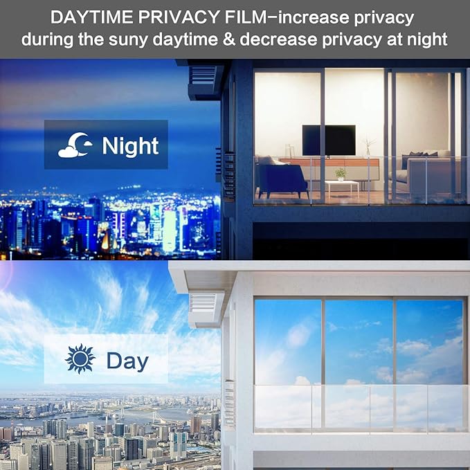 Volcanics One Way Window Privacy Film with Installation Tools 17.5 x 77.6 Inches, Sun Blocking Window Tinting Film for Home Heat Control Mirror Tint Film Static Cling, Silver