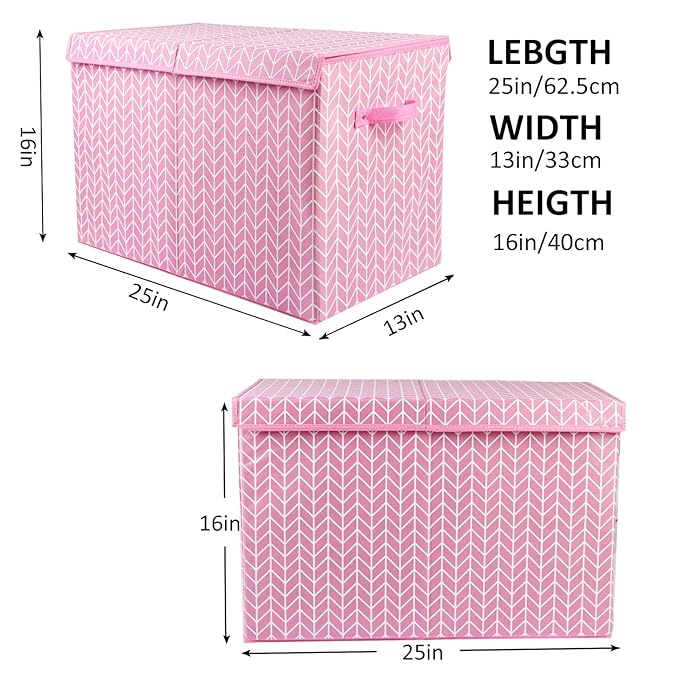 Mayniu Large Toy Storage Box Chest for Girls Kids, Sturdy Toy Box Bin Organizer Baskets with Lid for Living Room, Nursery, Closet, Bedroom, Playroom 25"x13" x16" (Pink)