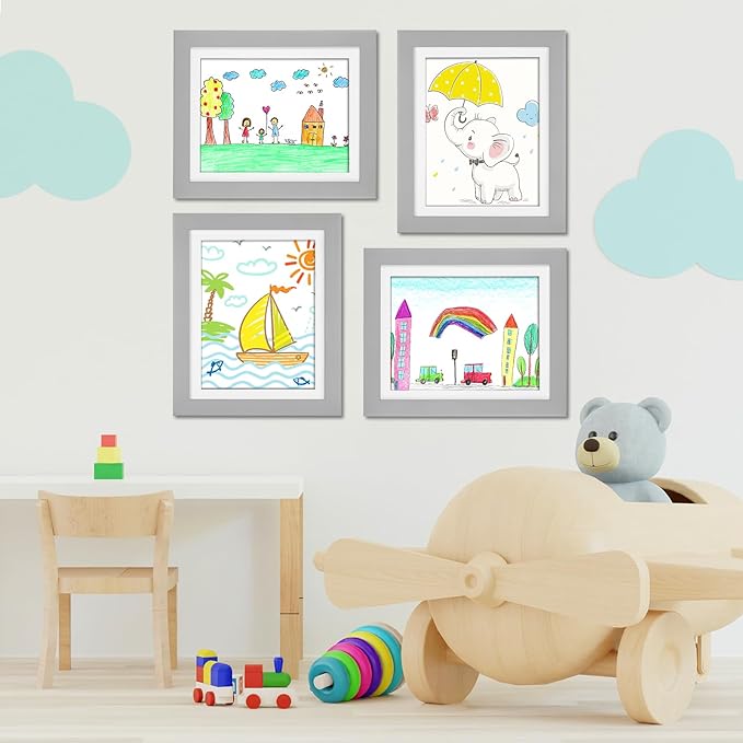 [2-Pack] Kids Art Frames, 10x12.5 Front Opening Kids Artwork Frames Changeable, Gray Artwork Display Storage Frame for Wall, Holds 50 Pcs, for 3D Picture, Crafts, Children Drawing, Hanging Art,