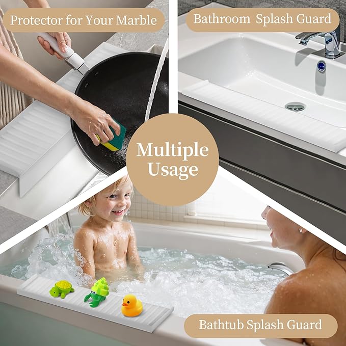 Sink Edge Protector with Suction Cup, 14" x 4", Silicone Sink Splash Guard for Kitchen & Bathroom, Protect Countertop from Scratches, Stains, for Stainless Steel Granite Quartz