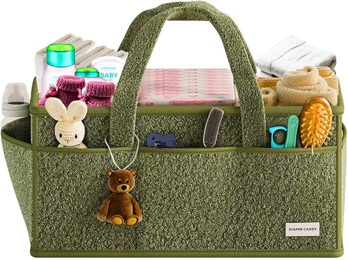BREEZYBUBS Large Diaper Caddy Organizer with Dividers - Baby Basket for Nursery and Changing Table - Portable Storage with Strong Handles for Diapers, Wipes and Newborn Essentials