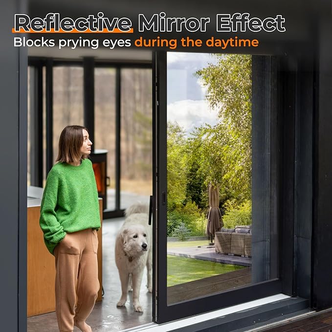 DOWELL Window Privacy Film, One Way Window Tint for Home, Static Cling Anti UV Sun Blocking Reflective Mirror Film, Heat Control See Out Not in Glass Tinting, Silver, 35.4" x 118"