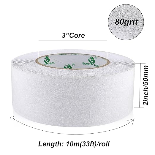 BOMEI PACK Anti Slip Traction Tape,2 Inch x 32.8 Ft,Heavy Duty Non Slip Tape,Grip Tape for Stairs, Tread Step, Indoor & Outdoor Use,Waterproof Stairs Non Skid Treads (Transparent)