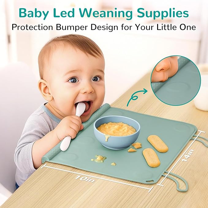 DZDOV Silicone Placemat for Toddler Eating: Wipe Clean & Roll Up in The Diaper Bag - Table Mat for Restaurant/Travel/On-The-Go
