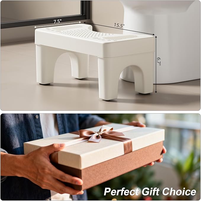 2 Pcs Squatting Potty Stool for Adults, 6.7 Inch Toilet Stool Squat Adult, Poop Stools for Bathroom Pooping, Non-Slip Toilet Step Portable for Travel, White