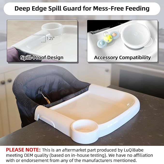 Portable Baby Dining Tray Compatible with Ingle-sina Fast Table Chair Fits 6–36 Months Babies, BPA-Free Plastic & Dishwasher Safe, Mess-Free & Deep Edge Spill Guard, Home & Travel Use - White