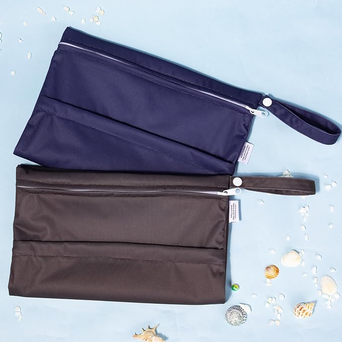ALVABABY 2pcs Waterproof Wet Dry Bags,Reusable with Two Zippered Pockets,Baby Cloth Diaper,Travel,Beach,Pool,Daycare,Soiled Baby Items,Yoga Gym Bag,Swimsuits or Wet Clothes LW2526