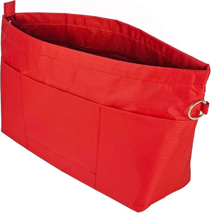 Time Wing Handbag Tote Purse Organizer Insert Bag Liner Shaper Divider Zipper 11 Pockets Compartments Medium Red